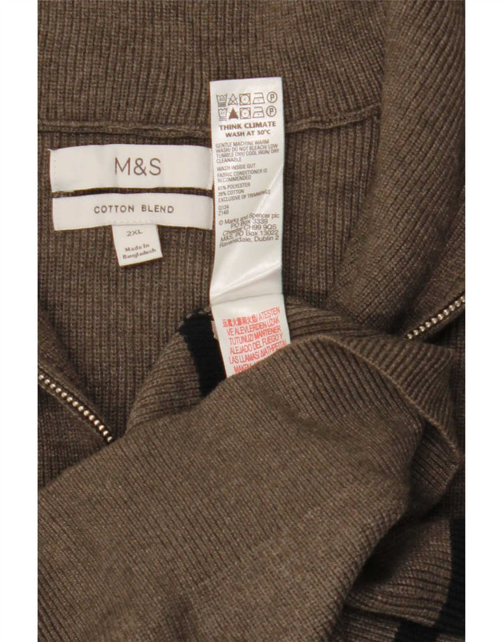 Suéter masculino Marks & Spencer com zíper e gola 2XL poliéster listrado cinza