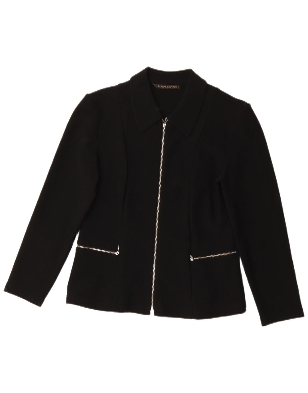 Marks & Spencer Dame Blazer Jakke med lynlås UK 14 Medium Sort Nylon