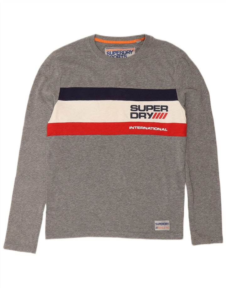 Superdry Mens Graphic Top Long Sleeve Small Grey Colourblock Cotton