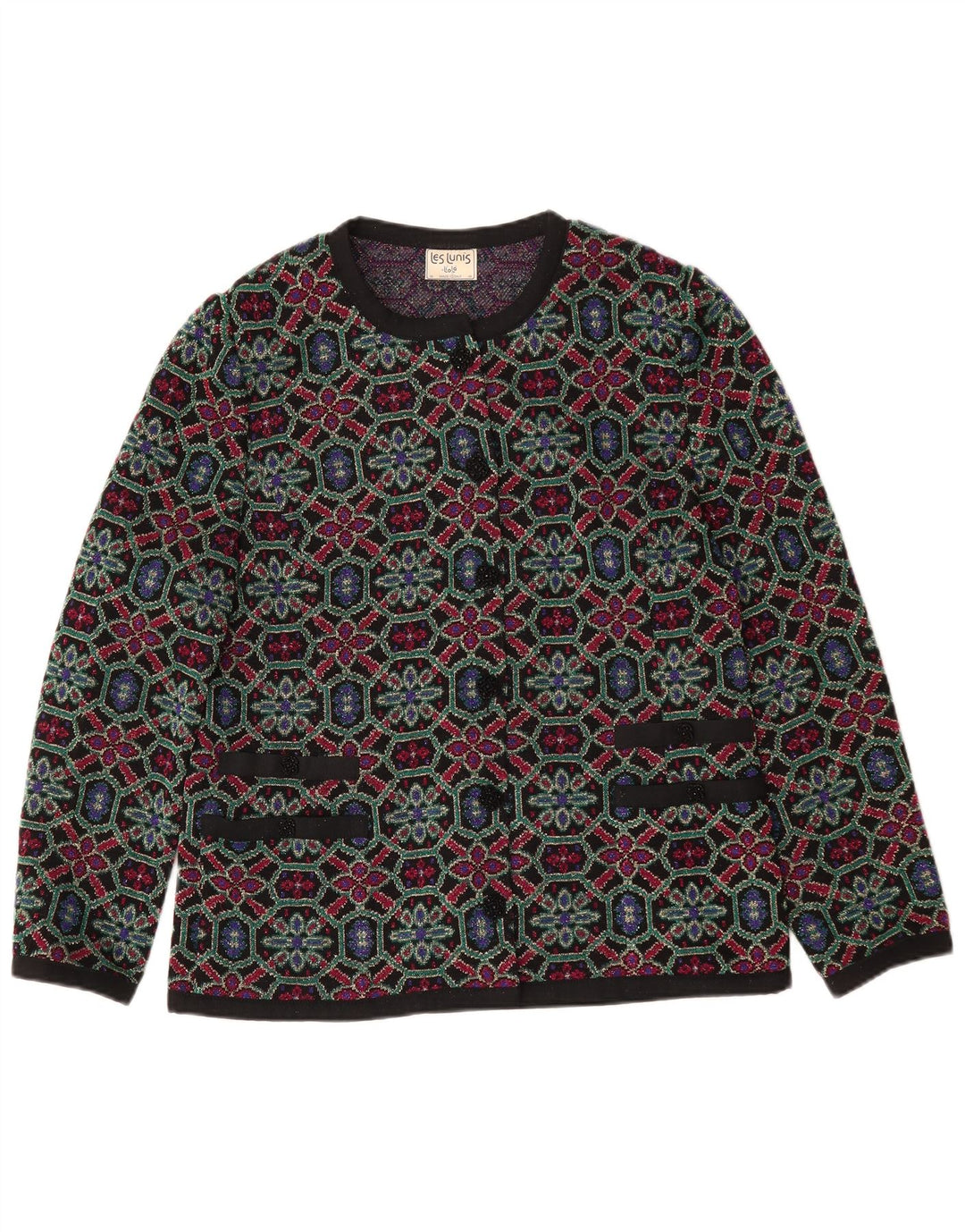 Les Lunis Womens Cardigan Sweater IT 48 XL Multicoloured Geometric Wool