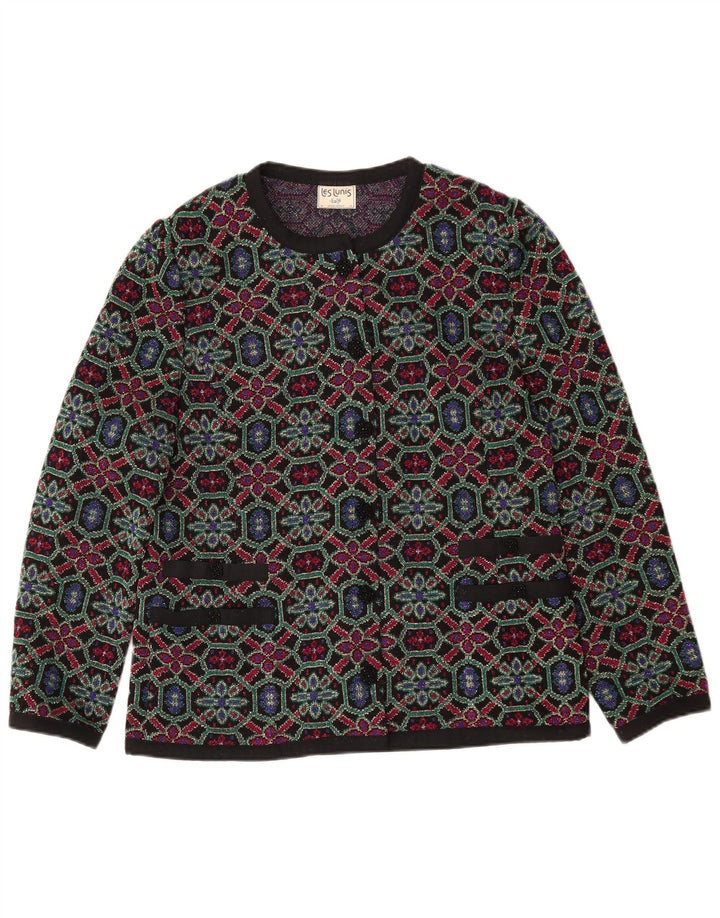 Les Lunis Womens Cardigan Sweater IT 48 XL Multicoloured Geometric Wool