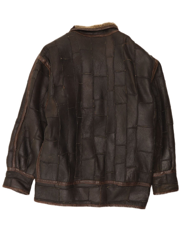Giacca vintage in shearling da uomo UK 42 XL Patchwork marrone