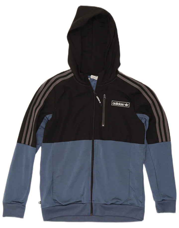 Adidas Boys Tracksuit Top Jacket 13-14 Years Blue Colourblock Polyester