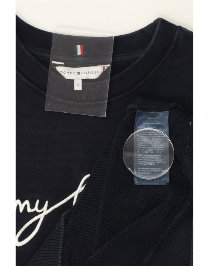 TOMMY HILFIGER Womens Oversized Sweatshirt Jumper UK 10 Small Navy Blue Vintage Tommy Hilfiger and Second-Hand Tommy Hilfiger from Messina Hembry 