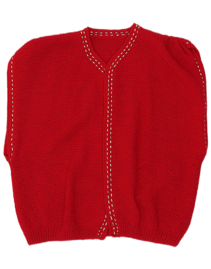 Vintage Womens Short Sleeve Open Cardigan Sweater UK 12 Medium Red