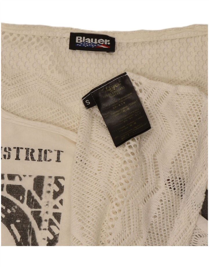 Blauer Womens Oversized Graphic T-Shirt Top UK 10 Small Off White Cotton