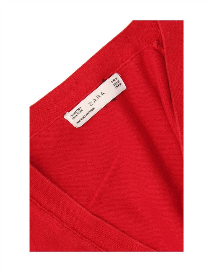 ZARA Womens Longline Cardigan Sweater UK 12 Medium Red Cotton Vintage Zara and Second-Hand Zara from Messina Hembry 