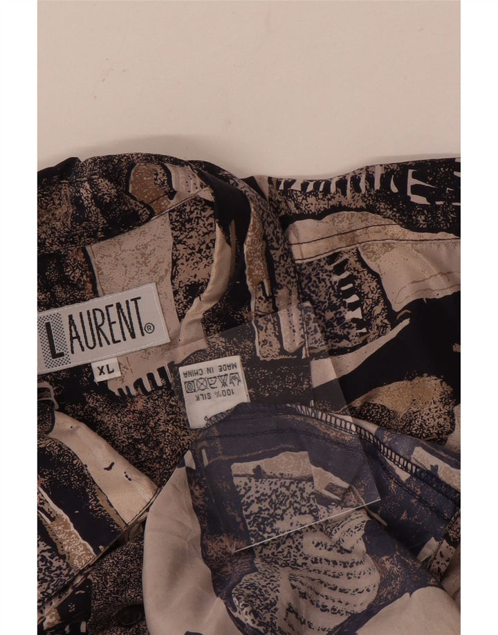 Laurent Mens Short Sleeve Shirt XL Multicoloured Patchwork Silk