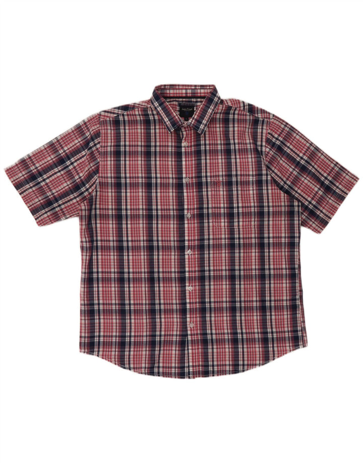 James Pringle Mens Short Sleeve Shirt Large Red Check Polyester