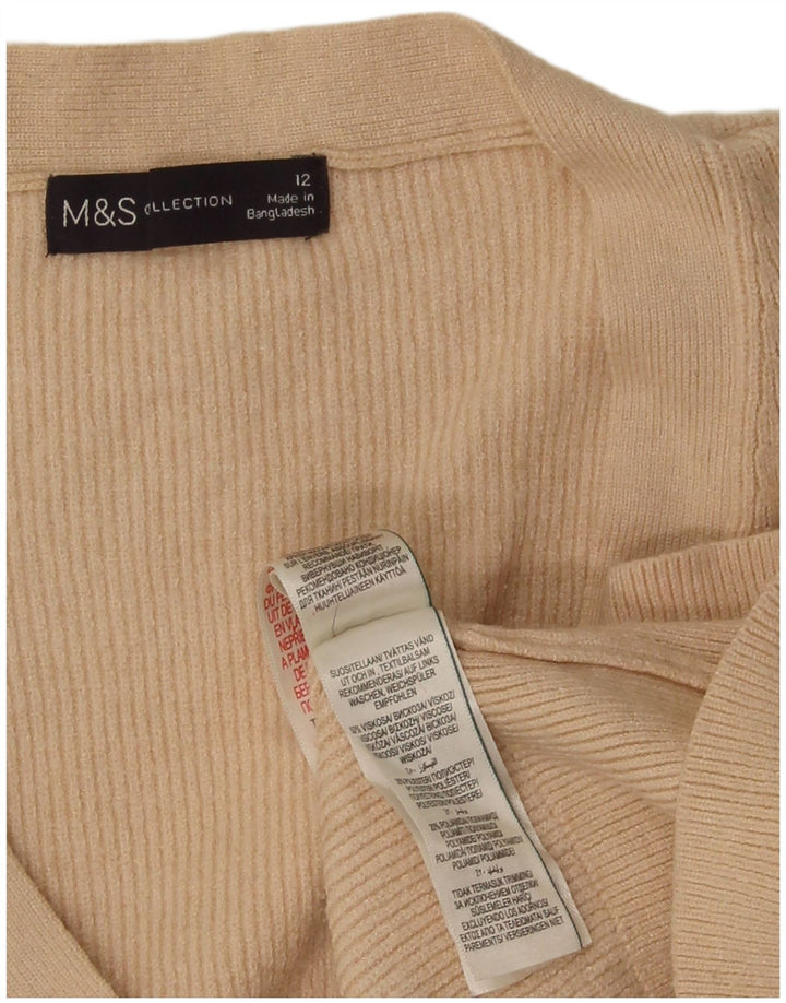 Marks & Spencer Womens Crop Cardigan Sweater UK 12 Medium Beige Viscose