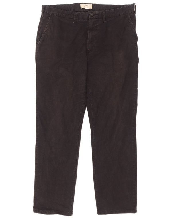Calça chino reta masculina Marks & Spencer W36 L31 algodão azul marinho