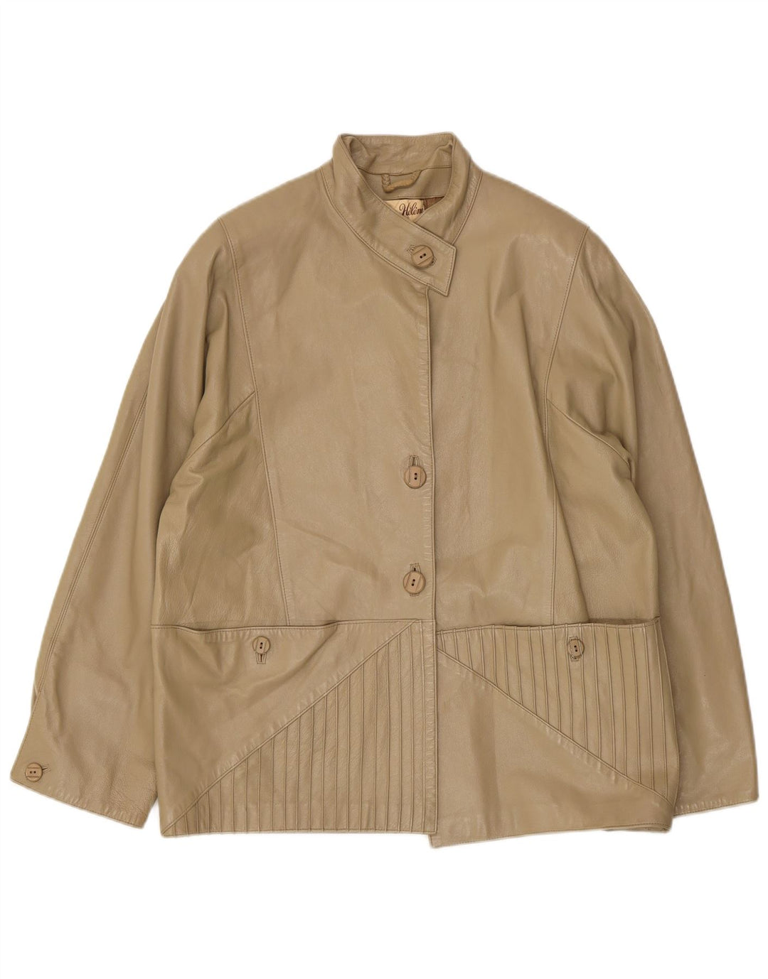 Giacca in pelle vintage da donna IT 46 grande in pelle beige