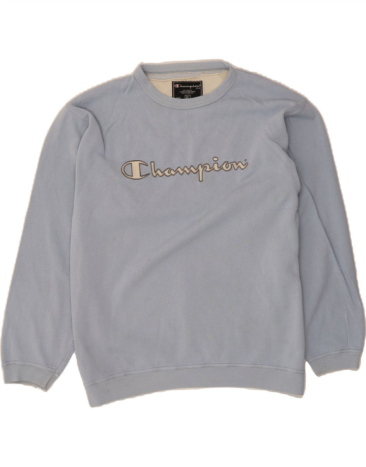 CHAMPION Mens Graphic Sweatshirt Jumper XL Blue Cotton Vintage Champion and Second-Hand Champion from Messina Hembry 