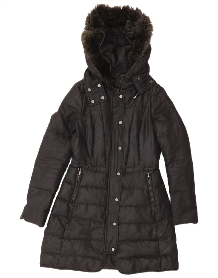 Zara Damen Kapuzenmantel, gepolstert, UK 12, Mittelschwarz, Polyester, Winter