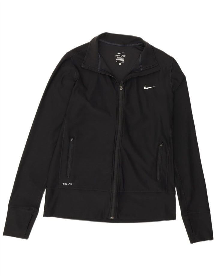 Nike Damen-Trainingsanzug-Oberteiljacke UK 12 Mittelschwarzes Polyester