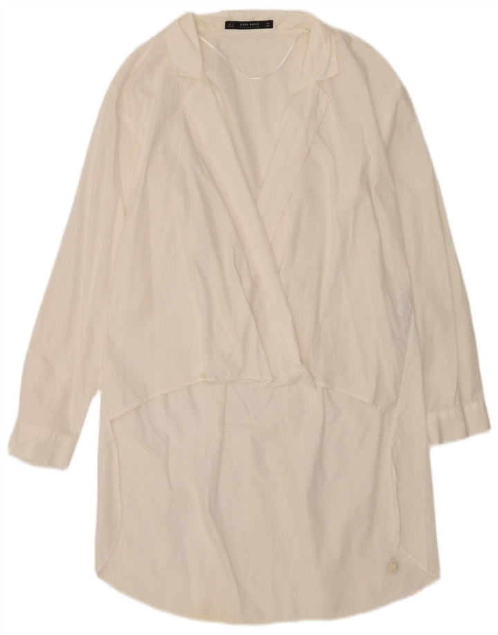Zara Womens Long Sleeve Shift Dress UK 10 Small White Cotton