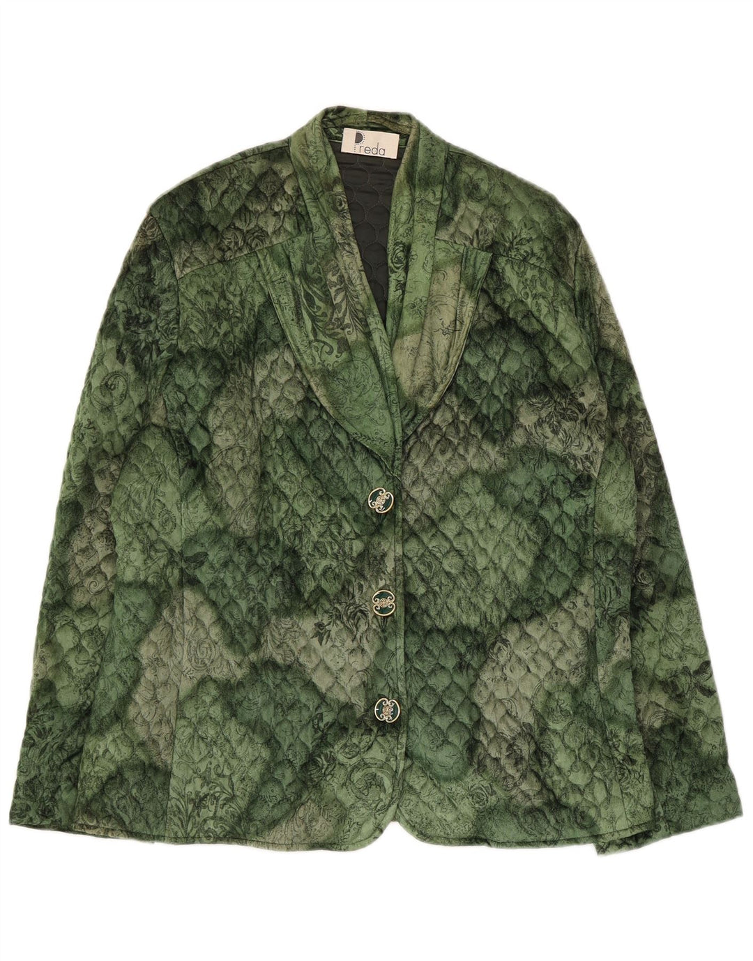 Vintage Womens 3 Button Quilted Blazer Jacket UK 16 Large Green Floral