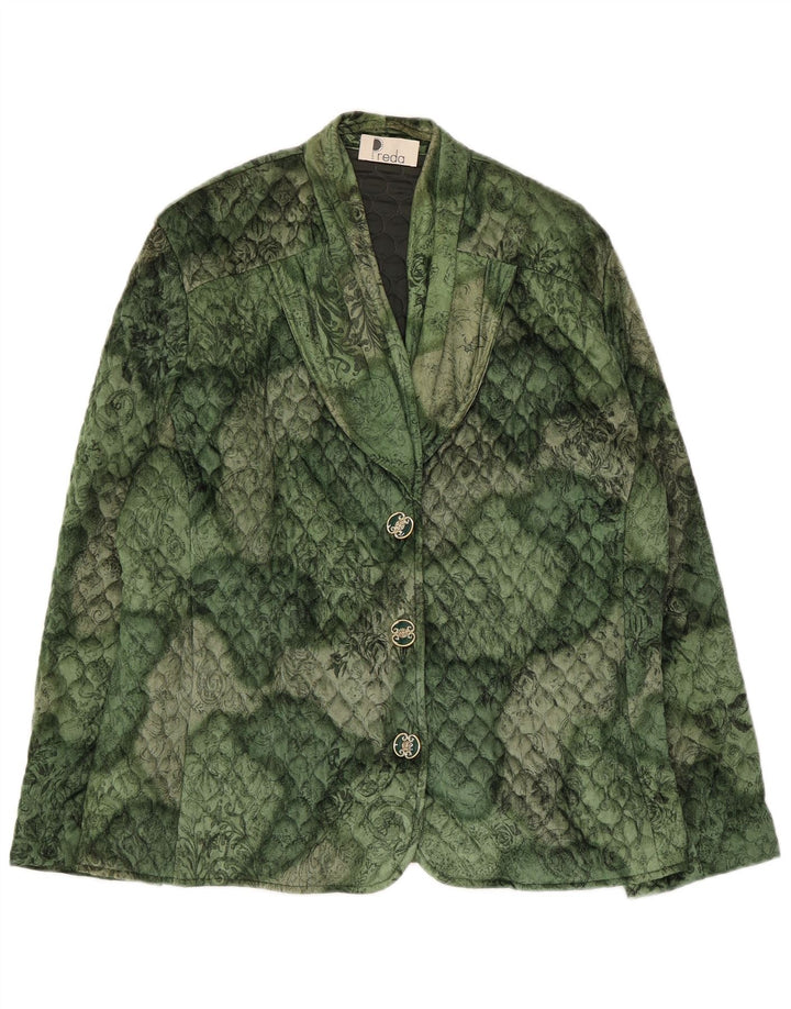 Vintage Womens 3 Button Quilted Blazer Jacket UK 16 Large Green Floral
