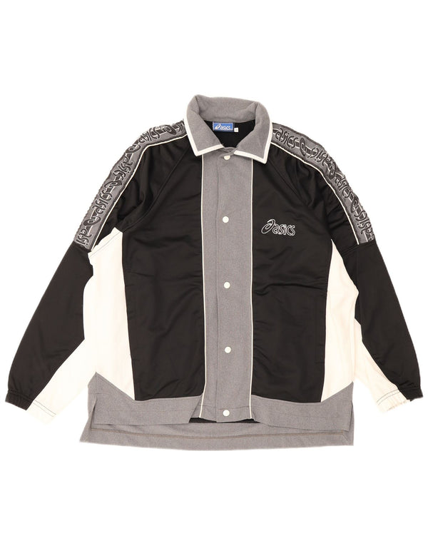 Asics Hombre Gráfico Chándal Top Chaqueta Mediano Negro Colorblock