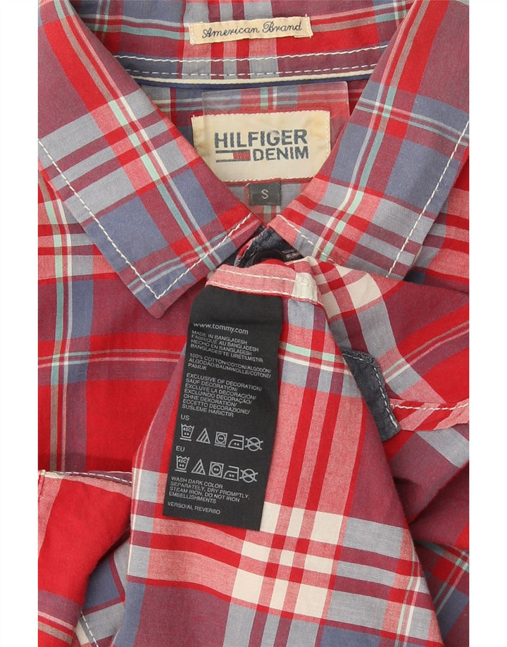 Tommy Hilfiger Mens Short Sleeve Shirt Small Red Check Cotton