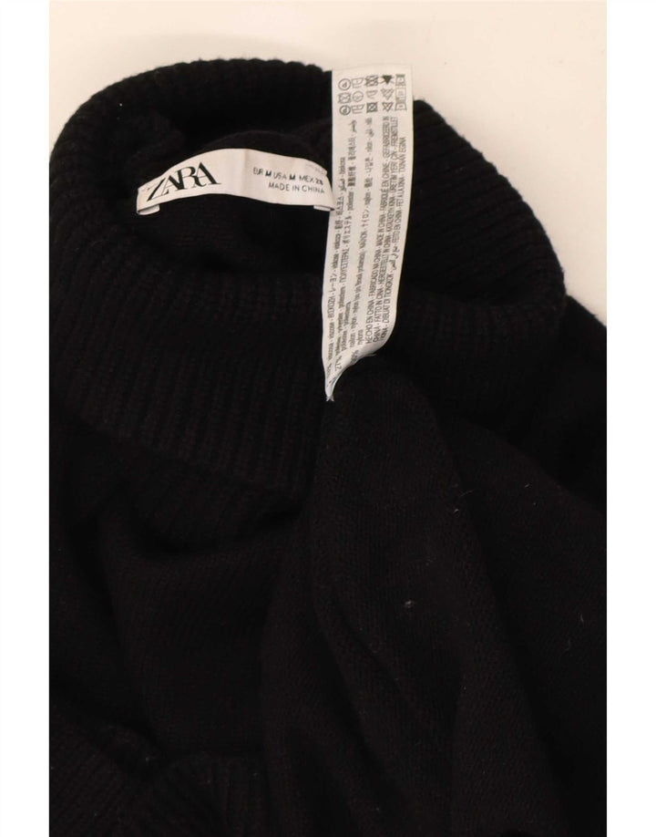 Zara Womens Crop Roll Neck Jumper Sweater UK 14 Medium Black Viscose