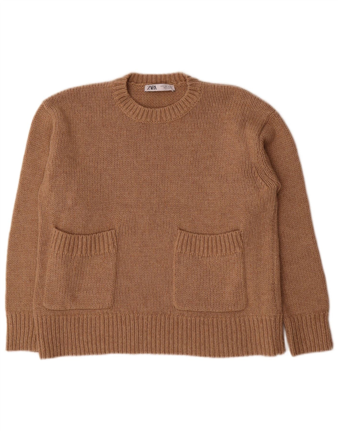 Zara Damen-Pullover, übergroß, Rundhalsausschnitt, Gr. 10, Größe S, braun, Polyester