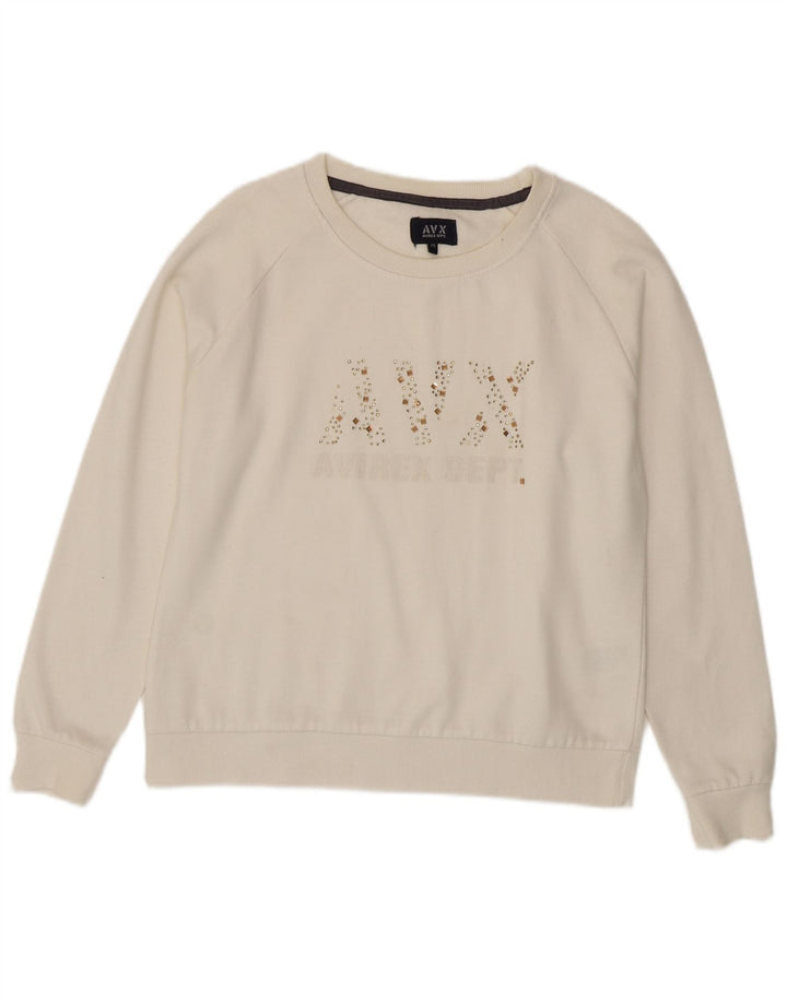 Avirex Womens Graphic Sweatshirt Jumper UK 14 Medium White Cotton