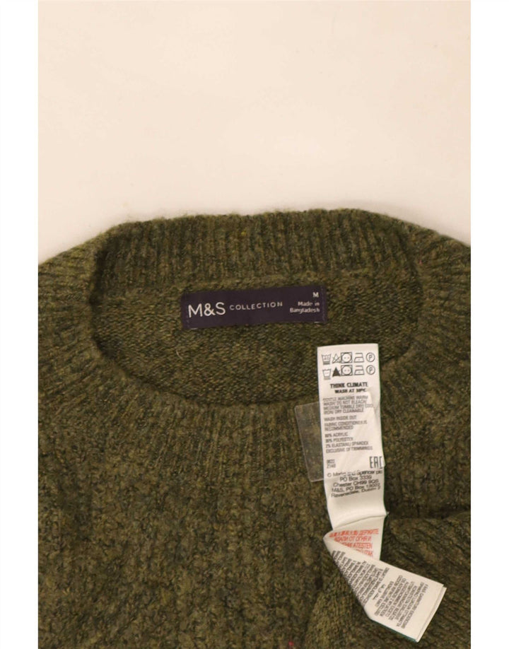 Marks & Spencer Womens Crew Neck Jumper Sweater UK 14 Medium Khaki Acrylic