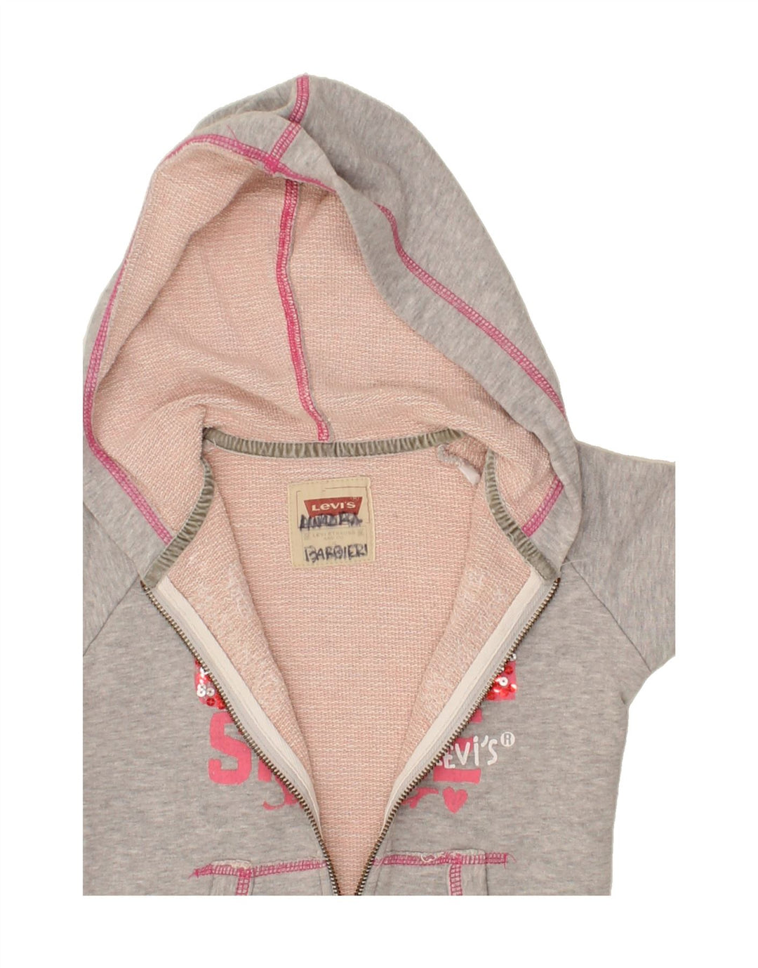 LEVI'S Girls Graphic Zip Hoodie Sweater 4-5 Years Grey Cotton Vintage Levi's and Second-Hand Levi's from Messina Hembry 