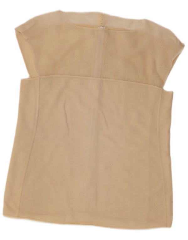 Vintage mujer camisa sin mangas blusa Reino Unido 14 Beige medio