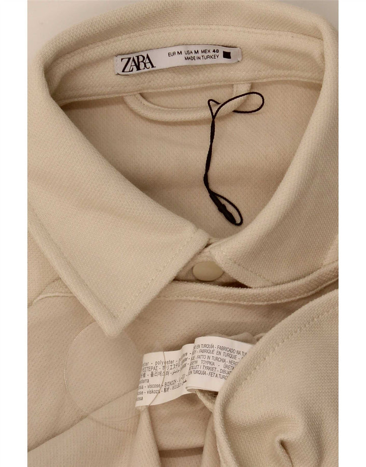 Zara Mens Short Sleeve Shirt Medium Beige Polyester