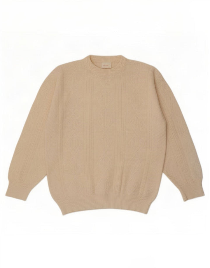 A.S.F Mens Crew Neck Jumper Sweater Medium Off White