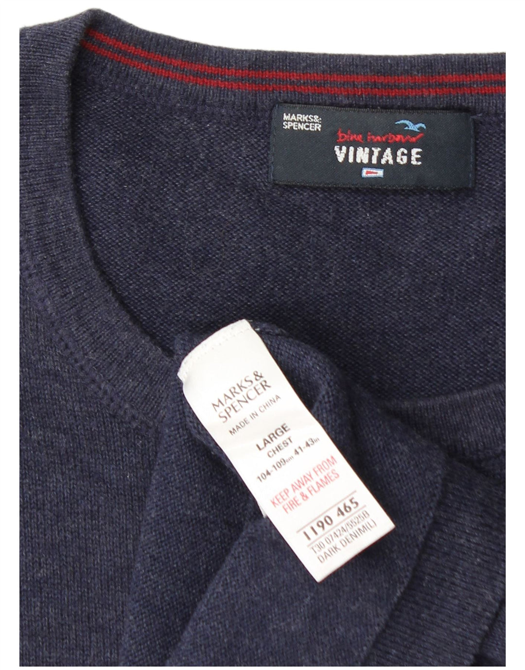 Marks & Spencer Mens Blue Harbour Crew Neck Jumper Sweater Large Navy Blue
