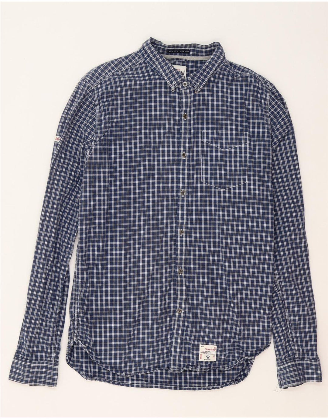 Superdry Mens Shirt XL Navy Blue Gingham Cotton