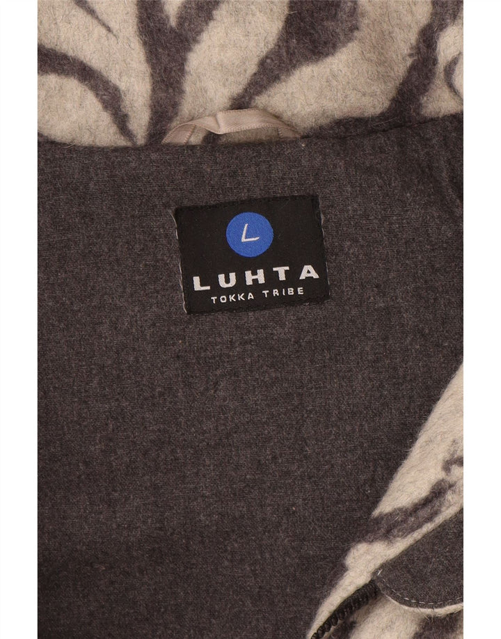 Luhta Manteau rembourré à capuche pour femme UK 42 Laine à imprimé animal gris moyen