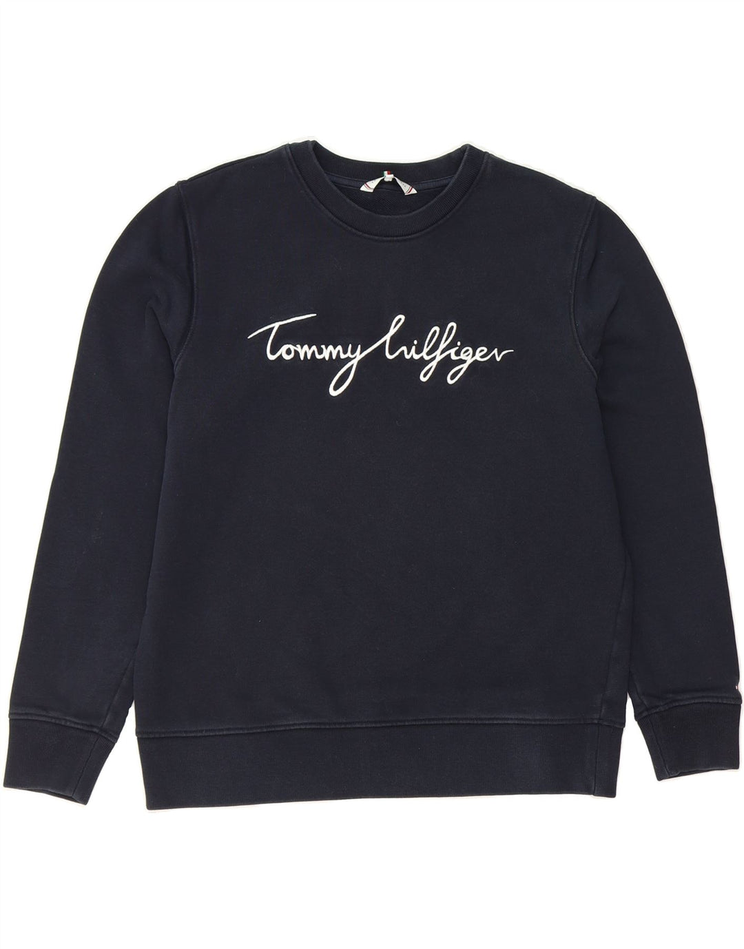 TOMMY HILFIGER Womens Oversized Sweatshirt Jumper UK 10 Small Navy Blue Vintage Tommy Hilfiger and Second-Hand Tommy Hilfiger from Messina Hembry 