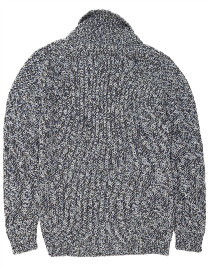 Fred Perry Herre Shawl Neck Jumper Sweater Medium Blue Flecked Wool