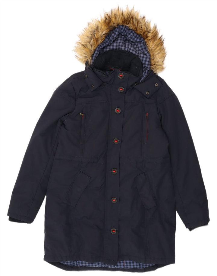 Fat Face Womens Hooded Parka Jacket UK 14 Medium Navy Blue Nylon