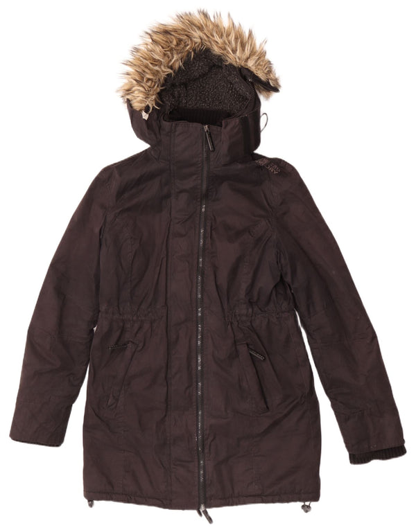 Superdry Parka à capuche graphique pour femme UK 16 Large Noir Coton