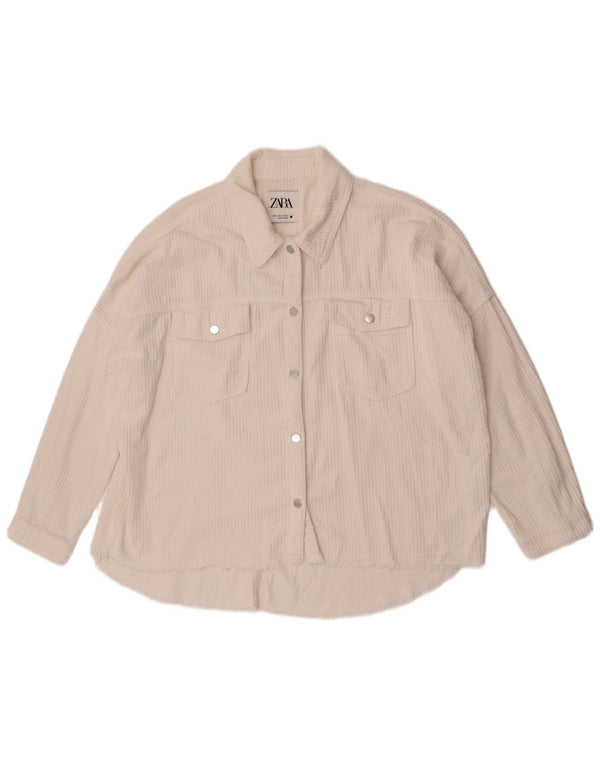 Zara Womens Oversized Corduroy Shirt UK 14 Medium White Cotton