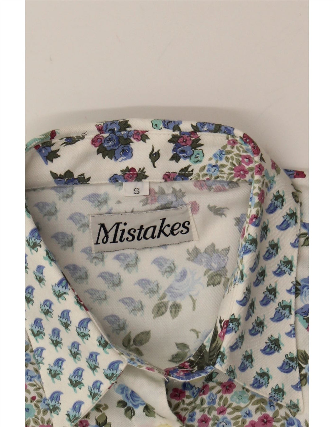MISTAKES Womens Oversized Shirt UK 10 Small White Floral Cotton Vintage Mistakes and Second-Hand Mistakes from Messina Hembry 