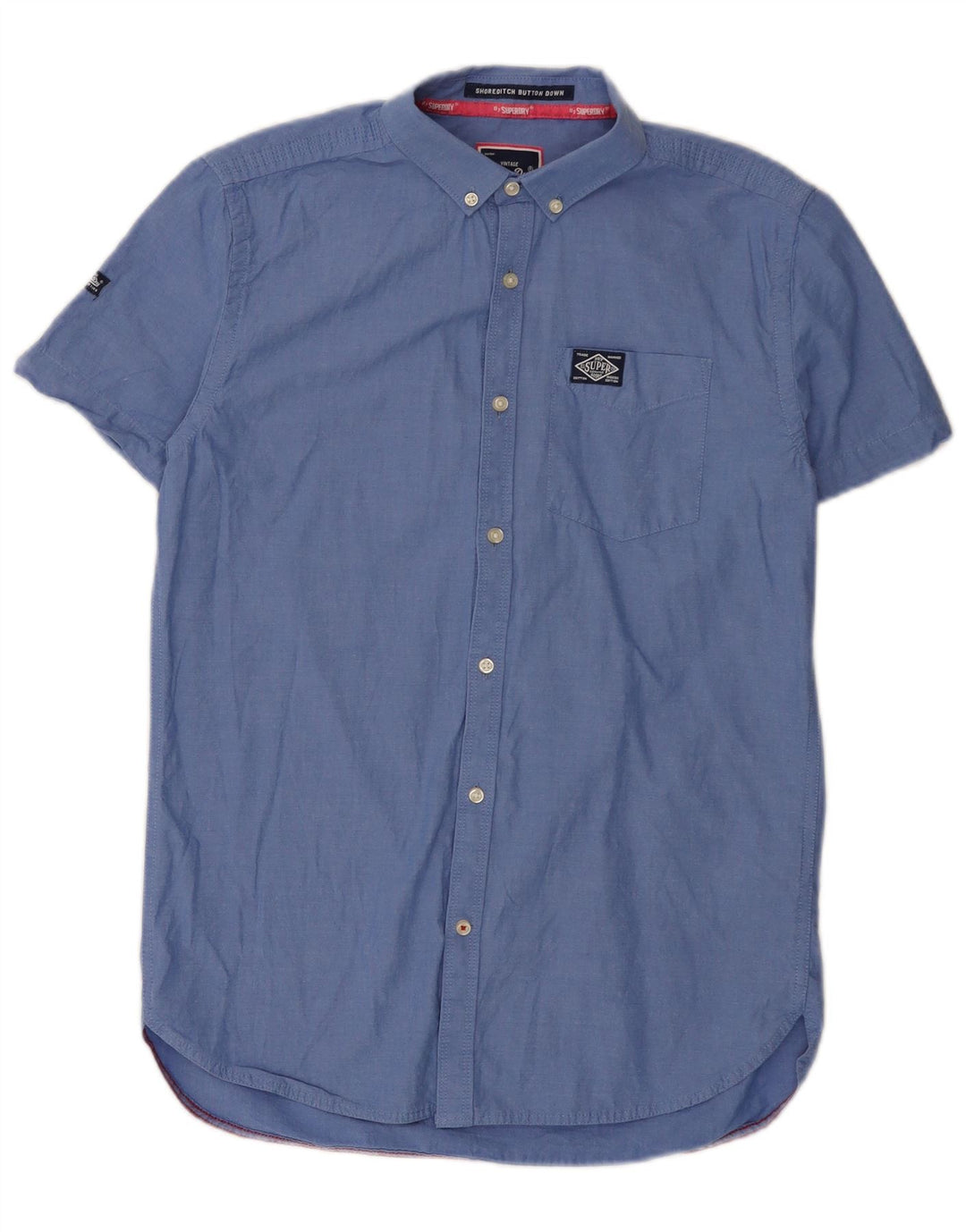 Superdry Mens Short Sleeve Shirt Medium Blue Cotton