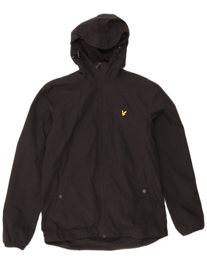Lyle & Scott Herren-Regenjacke mit Kapuze, UK 36, Small, schwarzes Nylon