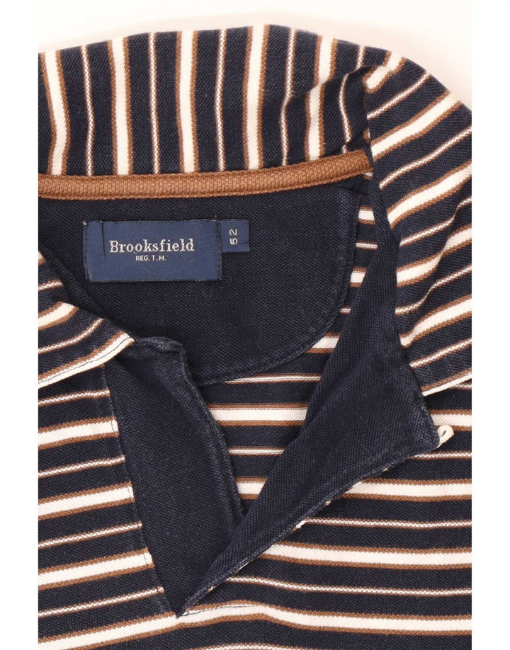 Brooksfield Mens Polo Shirt IT 52 Large Navy Blue Striped