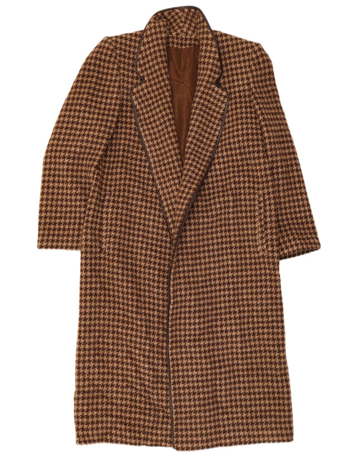 Vintage Womens Open Overcoat UK 12 Medium Brown Houndstooth