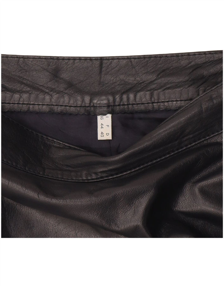 Vintage Womens Leather Skirt IT 46 Large W32 Navy Blue