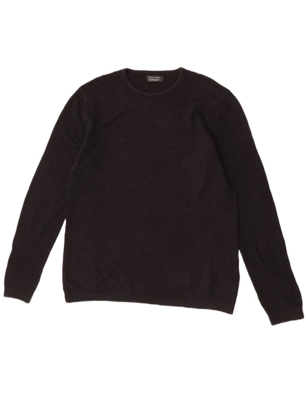 Zara Mens Crew Neck Jumper Sweater Medium Black