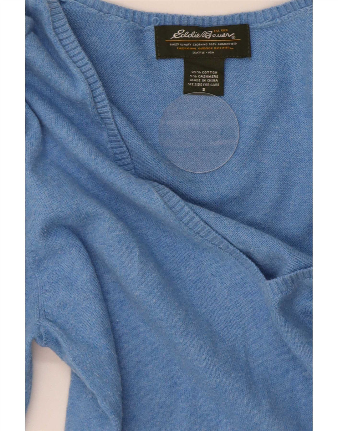 Eddie Bauer Mens V-Neck Jumper Sweater Small Blue Cotton
