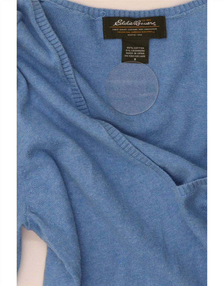 Eddie Bauer Mens V-Neck Jumper Sweater Small Blue Cotton