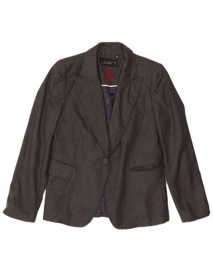 Zara Femme 1 Bouton Blazer Veste US 8 Laine Gris Moyen